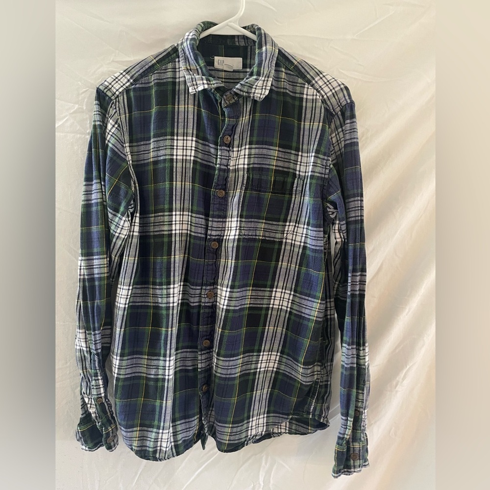 GAP Men’s Blue and Green Button-down Flannel